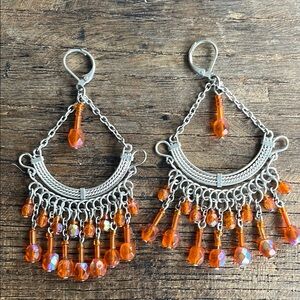 Silver and Orange Chandelier Earrings